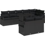 vidaXL 9 komada set vrtne sofe s jastučićima crni poli ratan, 2-sjedna vrtna sofa s jastučićima crni poli ratan | shoptok.hr