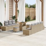 vidaXL 10-delni vrtni kavč set z blazinami Bež Poly Rattan Akacija | Shoptok.si