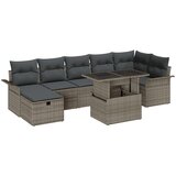 vidaXL 8-delni vrtni sofa komplet z blazinami siva poli ratan, 2-sedežna vrtna sofa z shrambo in blazinami siva poli ratan | Shoptok.si