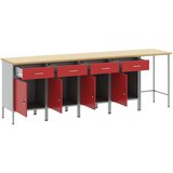  Set radnih ormarića i kutnog stola s 5 komada u crvenom od drva | shoptok.hr