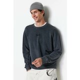 Trendyol Limited Edition Anthracite Relaxed Faded Effect 100% Cotton Sweatshirt cene