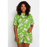Trendyol Curve Green Rabbit Printed Cotton Knitted Pajamas Set | Shoptok.si