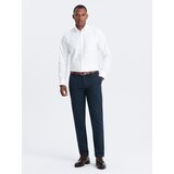 Ombre Men's classic chino pants with fine texture - navy blue | Shoptok.si