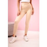 Kesi Włoski Women's leggings with heel openings, high waist light camel | shoptok.hr