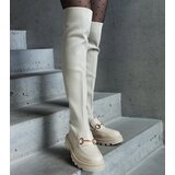 Gemre Light beige boots with a stretchy shaft on a flat heel Vrissa | Shoptok.si