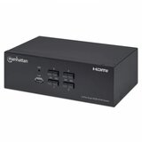 Manhattan HDMI KVM Switch 4-Port, 4K@30Hz, USB-A/3.5mm Audio/Mic Connections, Cables included, Audio Support, Control 4x computers from one pc/mouse/screen, USB Powered, Black, Three Year Warranty, Boxed u