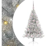  Umetna predhodno osvetljena božična jelka srebrna 120 cm PET | Shoptok.si