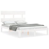 The Living Store Posteljni okvir z vzglavjem bel 120x200 cm trden les - Posteljni Okvir, (21526155) | Shoptok.si