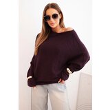Kesi Włoski Women's asymmetrical batwing viscose sweater dark purple | shoptok.hr