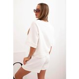 Kesi Włoski Women's butter set with a short-sleeved blouse and shorts with an elastic band ecru | Shoptok.si