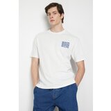 Trendyol Ecru Men's Relaxed/Casual Fit Crew Neck Text Printed Short Sleeve 100% Cotton T-Shirt Cene