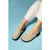 LuviShoes LAVEN Beige Suede Genuine Leather Women's Slippers