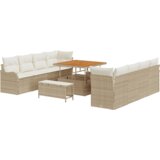 vidaXL 11-dijelni vrtni sofa set s jastucima bež poli ratan akacija, 2-sjedalni vrtni sofa s pohranom i jastucima bež poli ratan, 3-dijelni vrtni set za objedovanje s jastucima bež poli ratan akacija | shoptok.hr