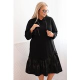 Kesi Włoski plus size women's cotton dress with a hood and ruffle black Cijene