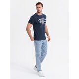 Ombre Men's cotton t-shirt with college style print - navy blue | Eponuda.ba