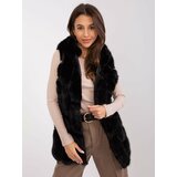 Fashion Hunters Black women's fur vest with zipper Cene