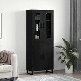vidaXL Visok predalnik Črni hrast 69,5 x 34 x 90 cm Konstruiran les Cene