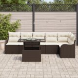 vidaXL 7 Delni Vrtni Sofa Set sa Jastučićima Smeđi Poli Ratan | shoptok.hr