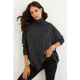 Cool & Sexy Women's Anthracite Bat Sleeve Turtleneck Blouse