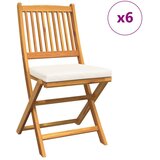  Sklopive vrtne stolice s bijelim jastukom 6 kom Solid Acacia Wood | shoptok.hr