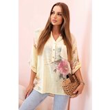 Kesi Włoski Women's cotton blouse with a floral pattern and buttons yellow Cijene