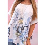 Kesi Włoski Women's cotton shirt with butterflies and flowers white | shoptok.hr