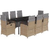  9-dijelni vrtni blagovaonski set od poliratana s jastucima bež Dužina stola 200 cm | shoptok.hr