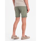Ombre Men's classic denim shorts with rolled up leg - light olive | ePonuda.com