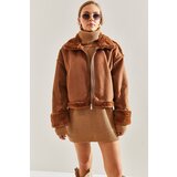 Bianco Lucci Women's Shearling Side Pockets Welt Suede Coat