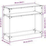 vidaXL Konzolni stol s crnom staklenom površinom 98x35x81 cm čelični | shoptok.hr