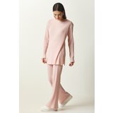 Happiness İstanbul Women's Powder Corded Knitted Blouse and Trousers Set Cene