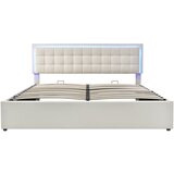 Lumor Postelja s predalom 140x200 cm z LED osvetlitvijo iz umetnega usnja – z letveno podlago – bela, (22151172) | Shoptok.si