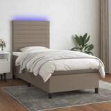  box spring s madracem LED smeđesivi 90x200 cm tkanina | shoptok.hr