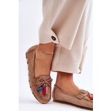 Boto Suede Loafers With Bow And Fringes Dark beige Dorine | ePonuda.com