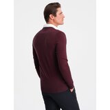 Ombre Men's sweater with a "v-neck" neckline with a shirt collar - maroon | Shoptok.si