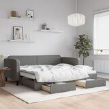 vidaXL Izvlečna dnevna postelja s predali temno siva 90x200 cm blago | Shoptok.si