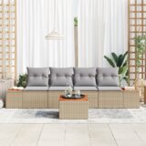 vidaXL 5 dijelni vrtni sofa set s jastučićima Bež Poli Ratan Akacija | shoptok.hr