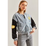 Bianco Lucci Women's Front and Back Printed Ribbed Denim Jacket Cene