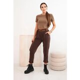 Kesi Włoski Women's pants with a striped belt brown | Shoptok.si