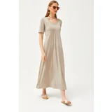 Olalook Women Stone V Neck Loose Maxi Dress