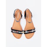 Shelvt Black flat sandals with colorful studs | Shoptok.si