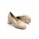 Marjin Women's Chunky Heel Chain Flat Toe Classic Heel Shoes Makros Beige cene