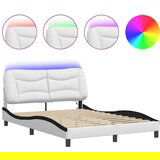 Maison Chic Posteljni okvir - Dvoposteljna postelja - Zakonska postelja z LED lučkami belo črn 140x190 cm umetno usnje, (21697188) | Shoptok.si