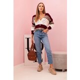 Kesi Włoski Ladies' striped openwork sweater with a V-neck burgundy + light beige | Eponuda.ba