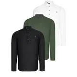 Dewberry SET OF THREE G783 JUDGE COLLAR SHIRT-BLACK-WHITE-KHAKI