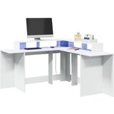 Maison Chic Pisalna miza - pisarniška miza - Računalniška miza z LED lučkami bela 152x152x91 cm inženirski les, (21785411) | Shoptok.si