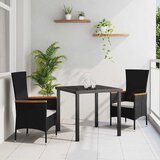 vidaXL Komplet za jedilnico v vrtu z blazino 3 pcs Črna Poly ratan Cene