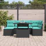  Kavčna garnitura z blazino 7 pcs Črna in modra Poly ratan, (5000138421) | Shoptok.si