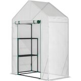 Outsunny jekleni vrtni rastlinjak s PE pokrovom, rastlinjak za rastline z dvema policama in dvižnimi vrati, 143x73x195cm, bel, (20708461) | Shoptok.si