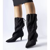 Gemre Black slip-on stiletto boots eco-suede Sulo | Shoptok.si